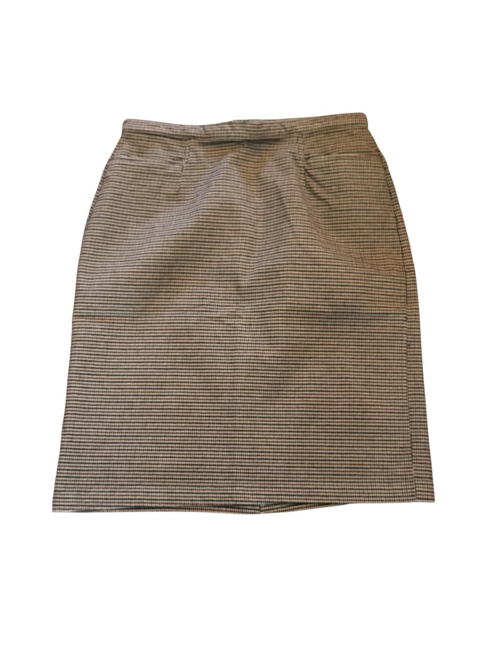 Vintage Lands End Brown Houndstooth Cotton Pencil Skirt with Pockets Size 14